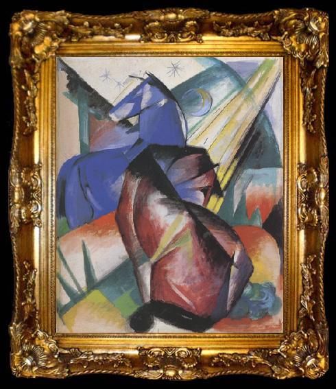 framed  Franz Marc Two Horses,Red and Blue (mk34), ta009-2